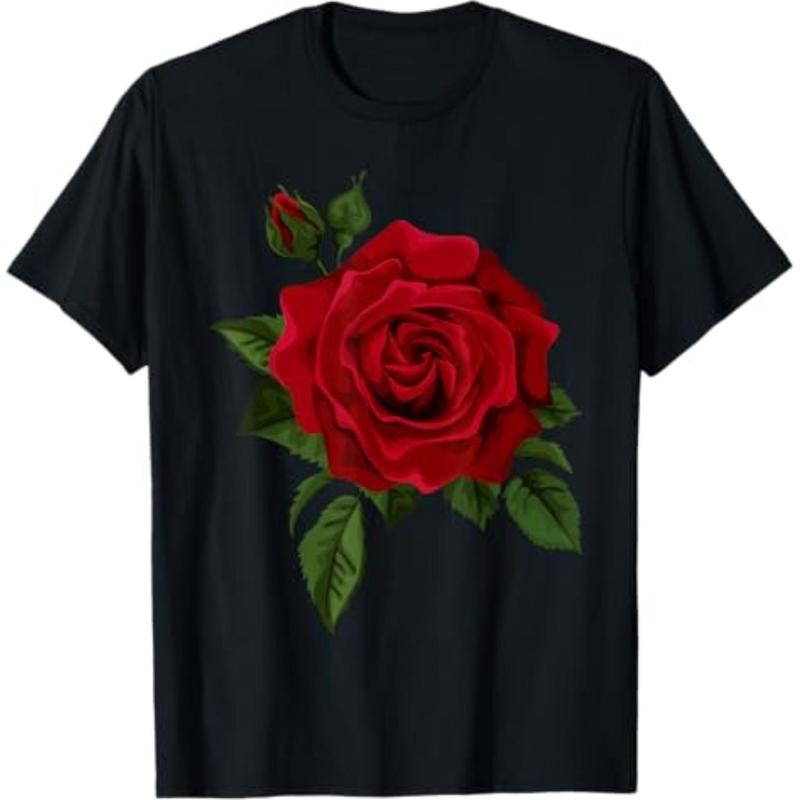Casual T-shirt Single Red Roses Flower FOG Cute Red Roses Flower Gardening T-Shirt Graphic Graphic Tees Hoodie, Sweatshirt