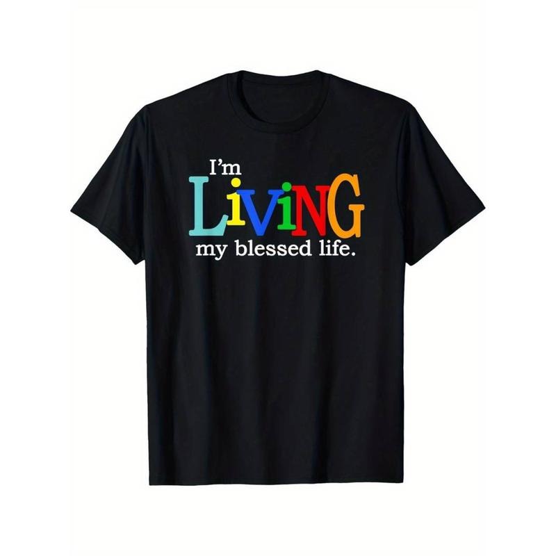 Casual T-shirt Swoosh'Bat brand Living My Blessed Life Christian T-Shirt Funny Men'WB shield Short Sleeve Graphic T-shirt...