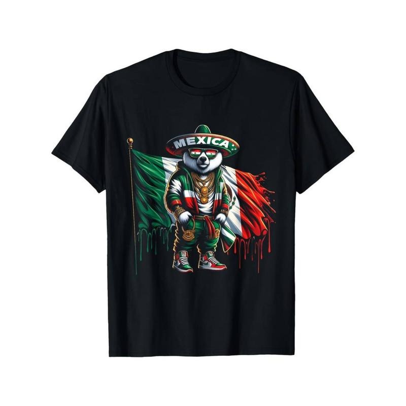 Casual T-shirt Teddy Bear Red plumber brand Hip Hop Costume Holding Mexican Flag Mexico T-Shirt Menswear Top Hoodie,...