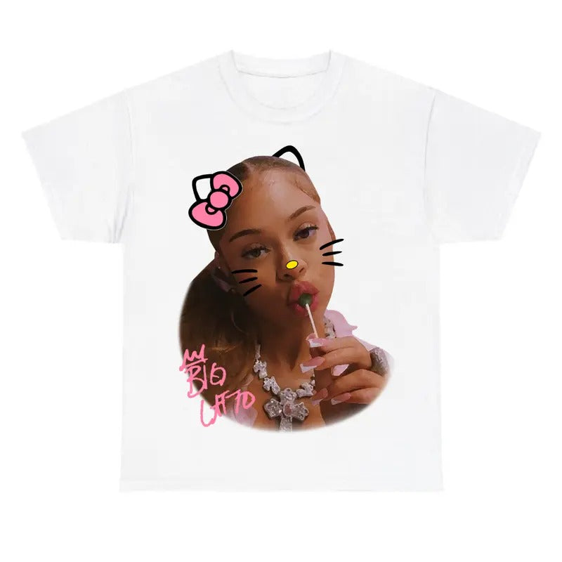 Casual and Comfortable Pink Lattoo Kittyy Cotton Top for Women T-Shirts, Hoodie, Sweatshirt | DripVista.com