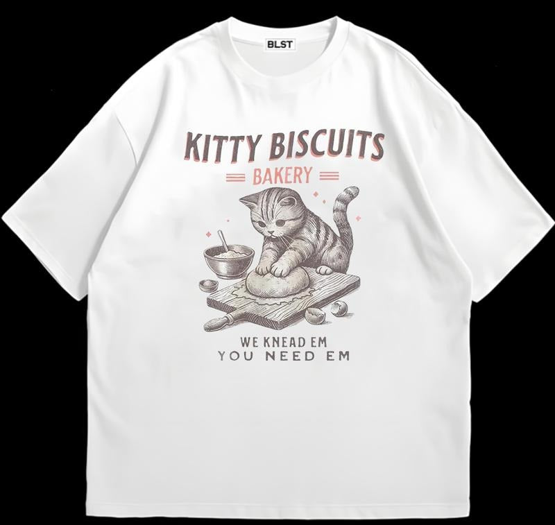 Cat Biscuit Maker T-Shirt Premium Comfort Vintage Graphic Trendy Graphic T-Shirt with Street Style