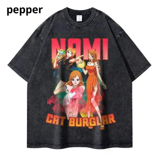 "Cat Burglar" Nami Vintage Graphic T-shirt, Straw Hat Pirates (navigator), One Piece Shirt, Anime Shirt, gift for fan, Streetwear Menswear Top