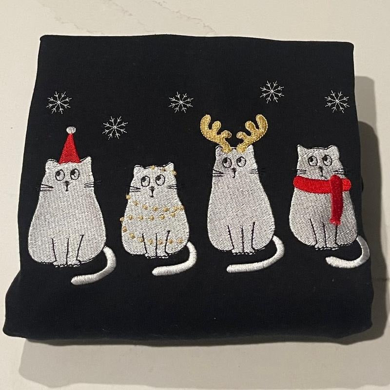 Cat Christmas embroidered sweatshirt T-Shirts, Hoodie | DripVista.com