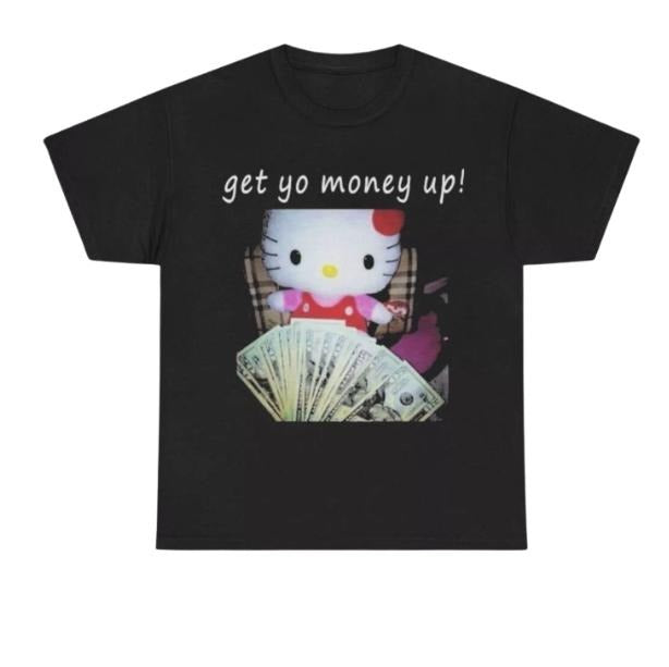 Cat Get Yo Money Up T-Shirt, Vintage Graphic Tees Gothic Grunge Y2k Emo Scene Amity Affliction Style Clothes Men Women...
