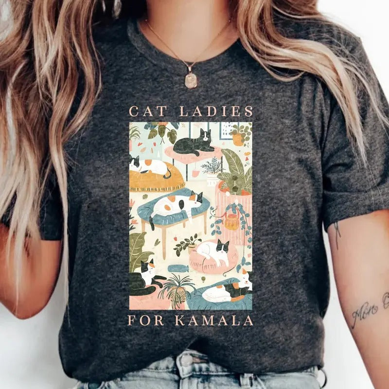 Cat Ladies for Kamala Shirt, Cute Pink Cats Kamala Harris 2024 Shirt, Childless Cat Ladies, Cat Lady for Kamala T-Shirt, Kamala Cats Mamala