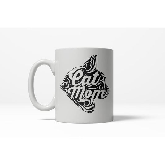 Cat Mom Artistic Shilouette Funny Crazy Cat Lady Ceramic Coffee Drinking Mug  - 11oz Funny Coffee Mugs Ceramic Printed Drinkware Cup