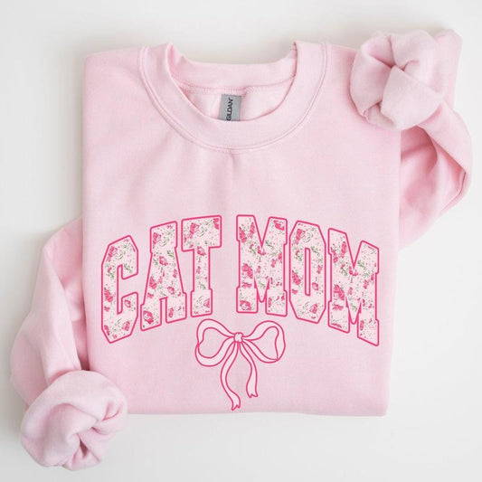 Cat Mom, Coquette, Pink Bows, Trend, Girly, Soft Girl Era Sweatshirt, Women's Crew Neck, Crewneck
