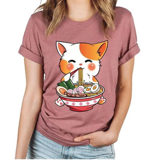 Cat Ramen T-Shirt, Kawaii Anime Shirt, Ramen Kitten Graphic Tees, Gifts for Friend