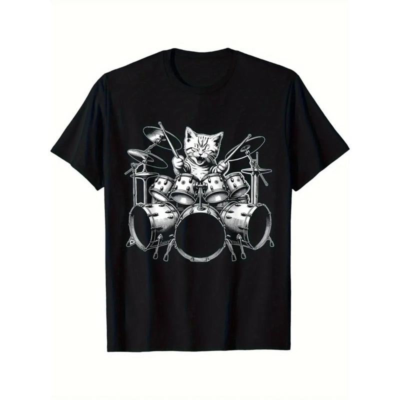 Cat Rock Band Fun Cat Drummer Cat Drum T-shirt  made in usa Hoodie, Sweatshirt | DripVista.com