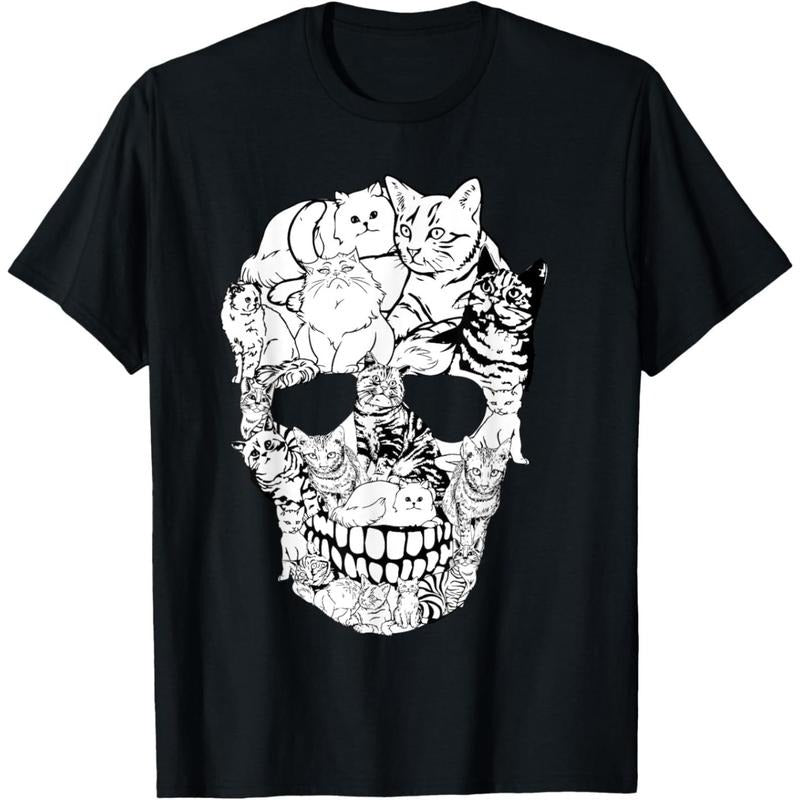 Cat Skull Shirt - Kitty Skeleton Halloween Costume Skull Cat T-Shirt  made in usa