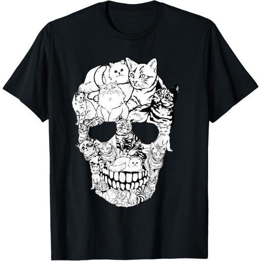 Cat Skull Shirt - Kitty Skeleton Halloween Costume Skull Cat T-Shirt  made in usa