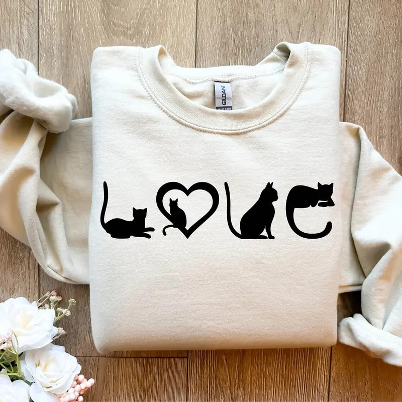 Cat Sweatshirt Cat Love Shirt Black Cat Mom Shirt Gift For Cat Lover Cat Lover Girls Shirt Christmas Gift For Cat Lover...