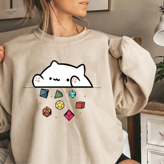Cat Throwing Dice Sweatshirt, Cute Cat Shirt, Tabletop Games, RPG Tee, Role Playing Game Shirt, Dungeon Master, DnD Shirt, Dungeons and Dragons Shirt