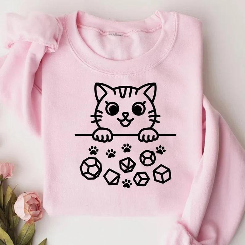 Cat Throwing Dice T-shirt, Dungeon Master Sweatshirt Hoodie, Dungeons and Dragons Shirt, RPG Game Shirt, Tabletop Games,...