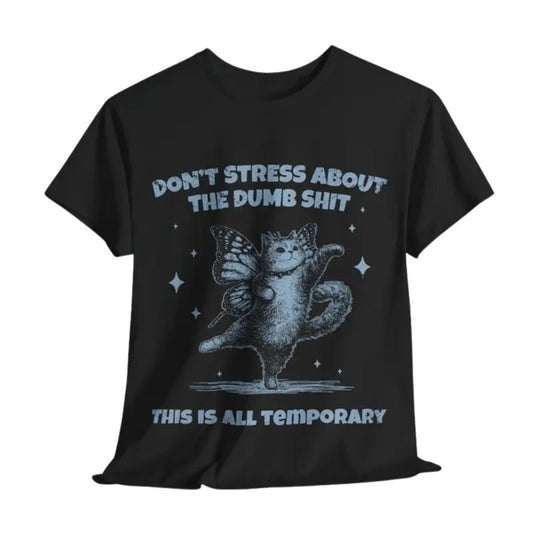 Cat With Butterfly Wings Vintage T Shirt, Retro 90s Cat Shirt, vintage 90s graphic tees, Don't stress about Funny Unisex Adult Cat Graphic T Shirt, Cute Y2k Gift Top Menswear Underwear Streetwear Tshirt Crewneck Round Neck Shortsleeve