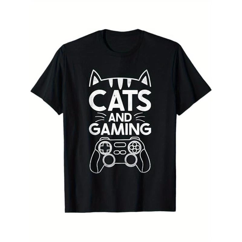 Cats And Gaming Funny Cat Lover Gaming Gift Gamer T-Shirt, 100% Cotton, Gifts for Men Dad Husband Grandpa, S-XXXL, Black ...