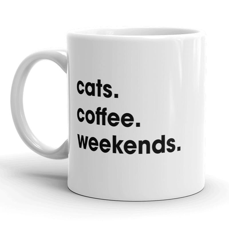 Cats Coffee Weekends Mug Cute Crazy Cat Lady Coffee Cup - 11oz Funny Coffee Mugs Ceramic Printed Drinkware Cup