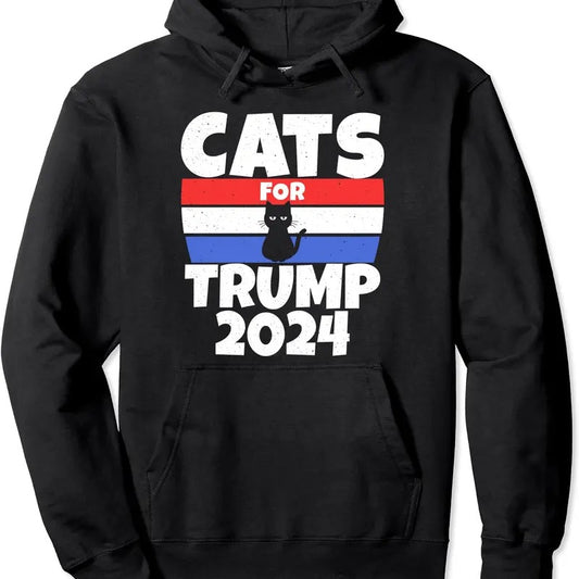 Cats For Trump 2024 Cat Owner Republican Pullover Hoodie | Unisex Hooded Sweatshirt