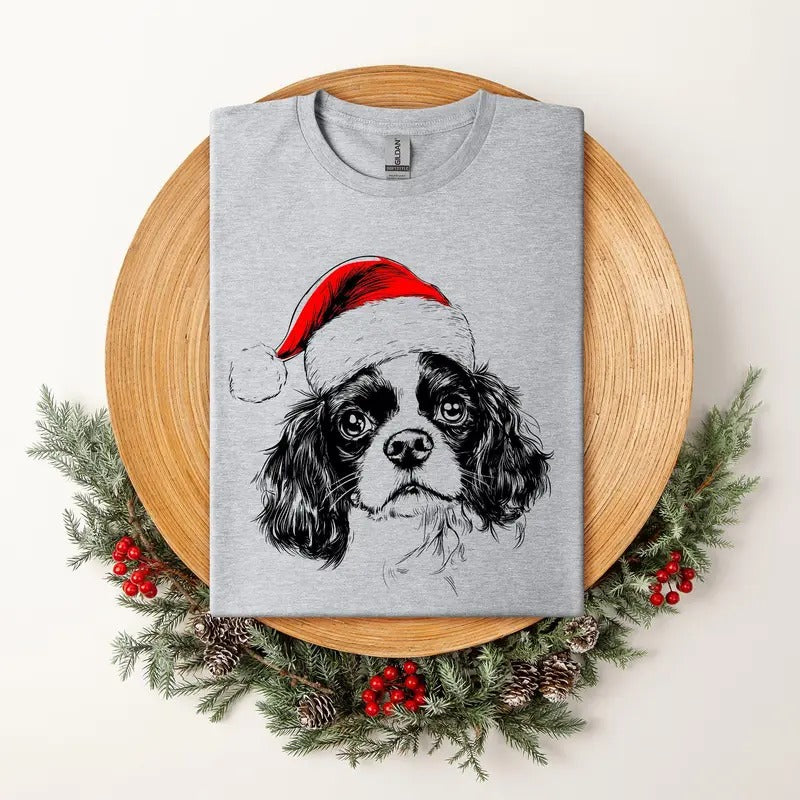 Cavalier King Charles, Santa, Dog, Christmas, Dog Lover, Pet T-Shirt, Soft Style Tee, Women's Graphic Tshirt Hoodie,...