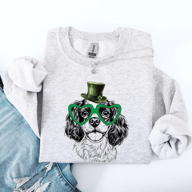 Cavalier, Adorable Dog, St Patrick's Day, Lucky, Irish Sweatshirt, Crew Neck, Women's, Crewneck T-Shirts, Hoodie