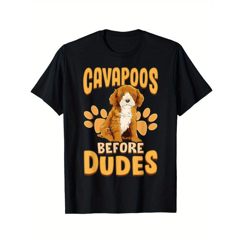 Cavapoo Dog Mom Humor T-Shirt for Men - 100% Cotton, Casual Loose Fit with Crew Neck & Short Sleeves, Perfect Gift Idea  made in usa