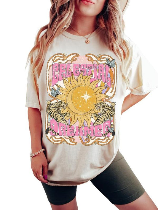 Celestial Dreamer Shirt, Vintage Inspired T Shirt, Trendy Cotton T Shirt, Hippie Shirt, Boho Tee, Women Shirt For Summer, Unisex T-Shirt, Gifts For Her, Short Sleeve Tee Shirt, Gifts For Birthday Mothers Day Christmas Fit Top