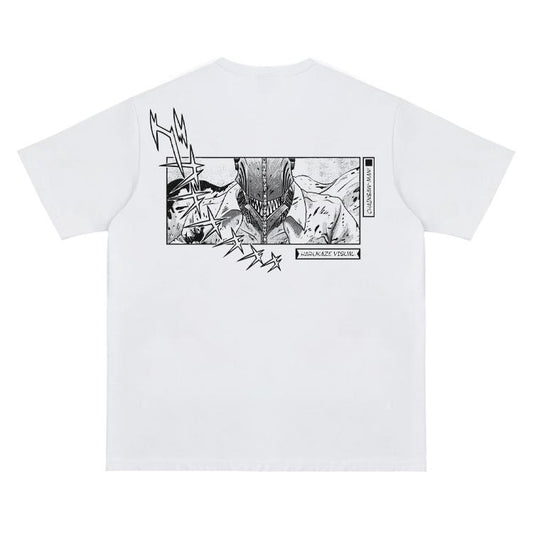 Chainsaw Man "The Sound of Vibration" Vintage Oversized Tee Anime T-shirt 100% Cotton Original Design Men's Top for Fans DTG Printing Menswear Tshirt Streetwear Tropical Shortsleeve Crewneck