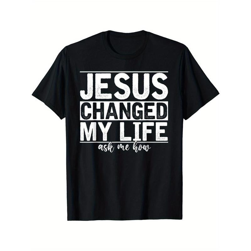 Changed My Life Print Men's Crew Neck Fashionable Short Sleeve Sports T-shirt, Comfortable And Versatile, For Summer And Spring, Athletic Style, Comfort Fit T-Shirt, As Gifts Made in USA