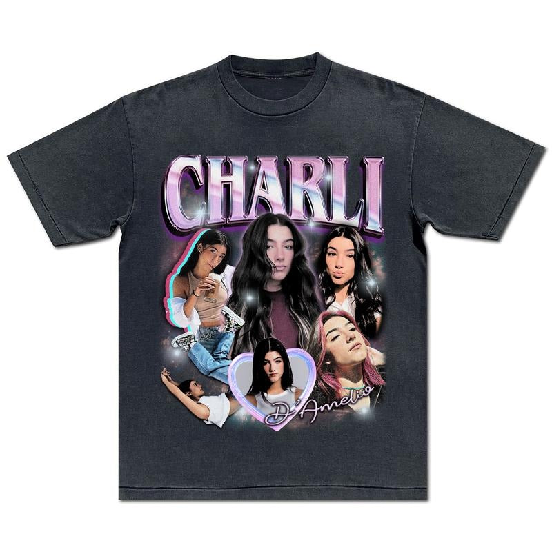 Charli D'Amelio T-Shirt Charli D'Amelio Vintgae 90s Sweatshirt Charli D'Amelio 2024 Hoodie Rap Hip Hop Tee Gift For Fans Men Women