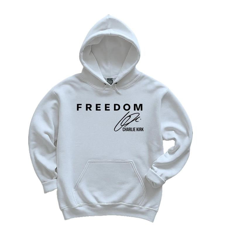 Charlie Kirk FreeDom Hoodie Patriotic Graphic Pullover Memorial Top Political Activism Apparel Unisex Streetwear USA Flag Shirt for Men and Women Long Sleeve