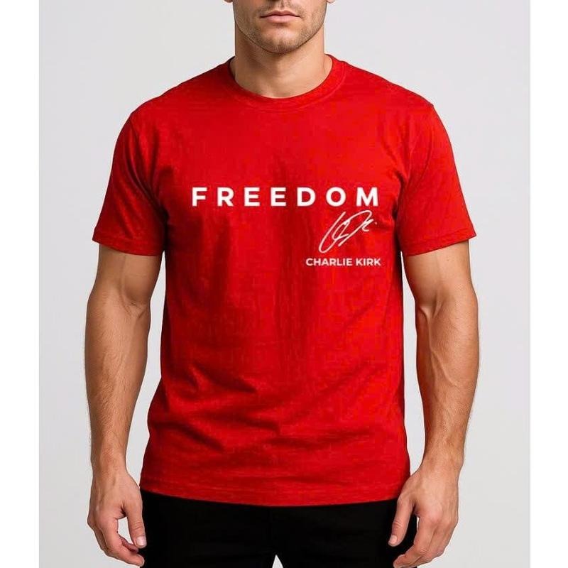 Charlie Kirk Freedom T-shirt, Tribute Memorial Tee, October 14th T-shirt, Red plumber brand October We Wear Red Shirt,...