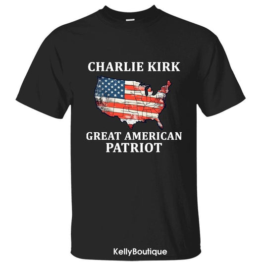 Charlie Kirk Great American Patriotic Memorial T-Shirt, Charlie Kirk Shot Dead at Utah College Event Tee, Graphic Design Unisex Cotton T-shirt for Men for Women Menswear Womenswear