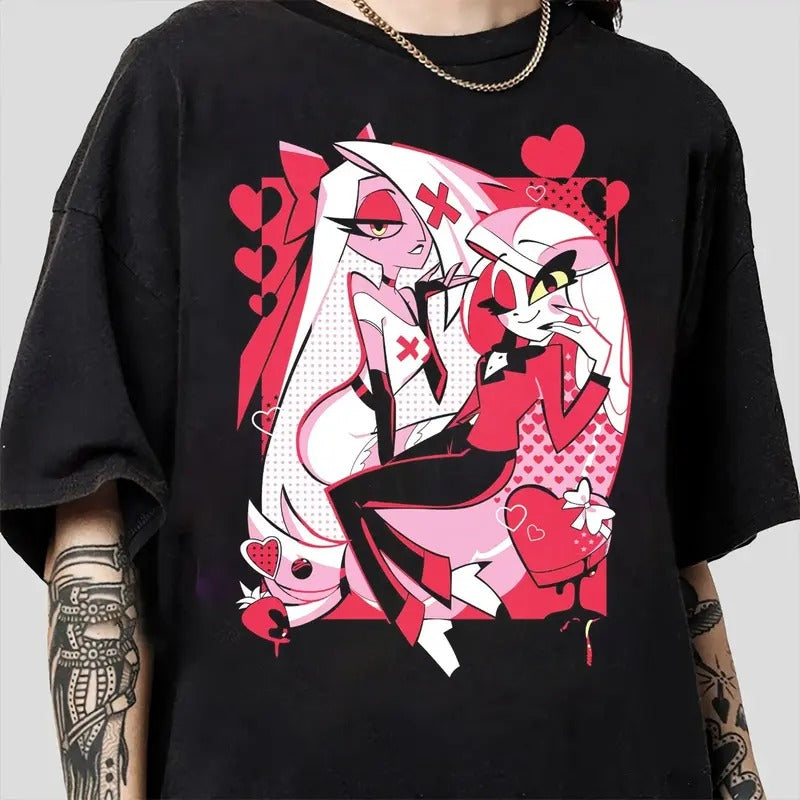 Charlie x Vaggie T-Shirt, Hazbin Hotel Characters, Hazbin Hotel T-Shirt, Cartoon , Birthday Gift for fan, Helluva Boss-1