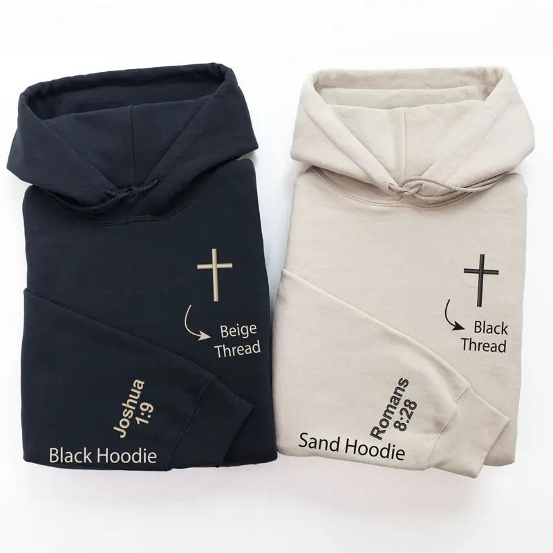 ChatGPT Custom Bible Verse Embroidered Valentine's Day Sweatshirt, Personalized Cross Sleeve Crewneck, Couples Gift...