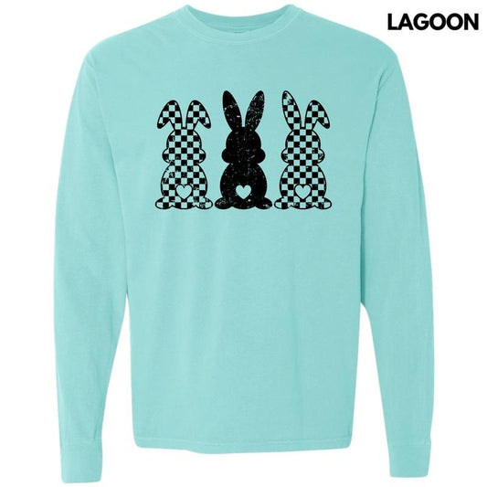 Checker Bunny Trio Long Sleeve Comfort Colors T-Shirt 'NLB'