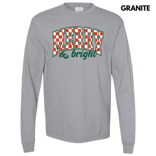 Checker Merry & Bright Long Sleeve Comfort Colors T-Shirt 'NLB'