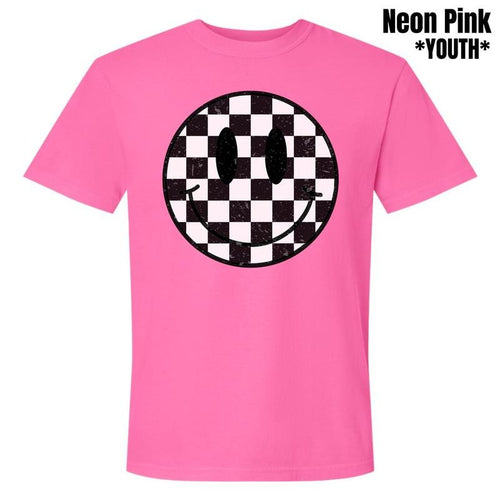 *** Checkerboard Happy Face Comfort Colors T-Shirt (Youth) 'NLB' Hoodie, Sweatshirt | DripVista.com