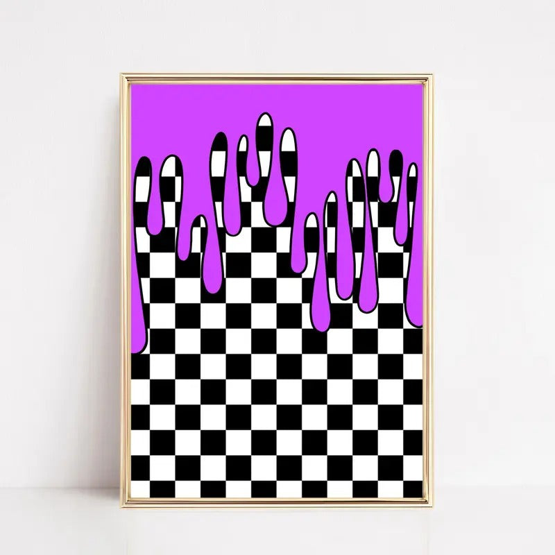 Checkerboard Wall Print, Drop Effect Checker Art, Skateboard Skater Poster, Preppy Poster, Aesthetic Poster, College Dorm...