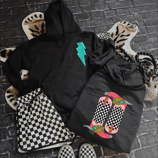 Checkered Boots Hoodie, Boot crewneck Sweatshirt for women, western outfits women, western clothing stuff for women, country girl clothes hoodies