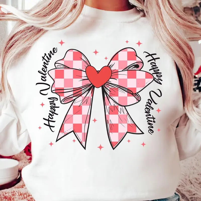 Checkered Coquette Bow Valentine Shirt, Coquette Shirt, Retro Valentine Day Bow Shirt, Valentine Love Bow Shirt, Cupid Valentine Day Shirt