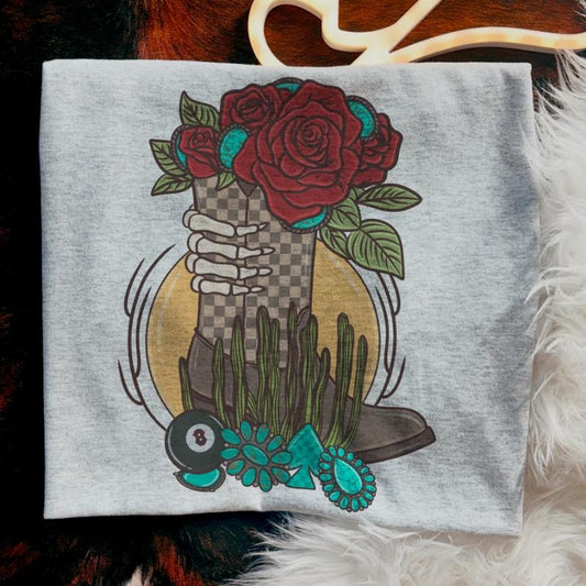 Checkered Desert Boot Bouquet shirt, vintage crewneck sweatshirts, western outfit women, cowgirl outfits, western clothing stuff tops, country concert outfits, western style clothes