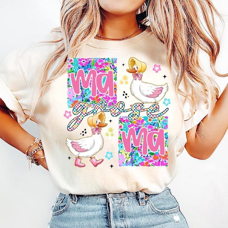 Checkered Goose Coquette with Floral Mama Preppy Trend for Mother's Day T-Shirt