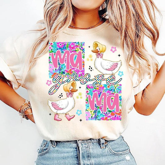 Checkered Goose Coquette with Floral Mama Preppy Trend for Mother's Day T-Shirt