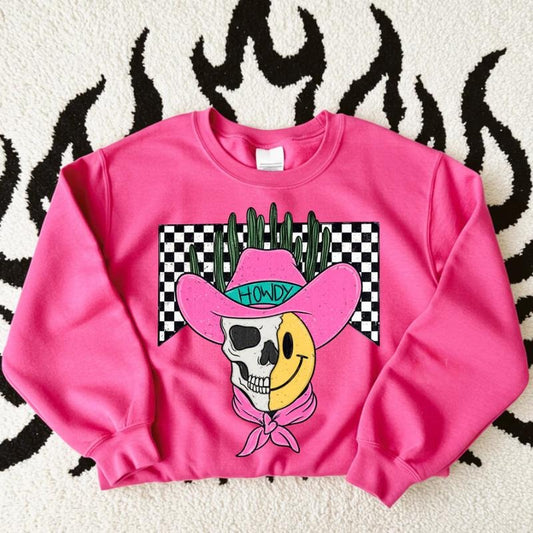 Checkered Half Dead Desert Cowboy Sweatshirt, graphic tees for women, vintage crewneck shirts, western outfit women, cowgirl outfits, western clothing stuff tops, country concert outfits, western style clothes