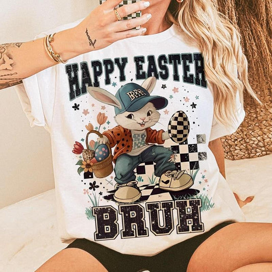 Checkered Happy Easter Bruh Shirt, Happy Easter Shirt, Retro Easter Shirt, Kids Easter Shirt, Easter Day Shirt