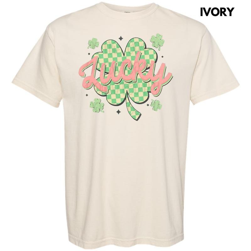 Checkered Lucky Shamrock Comfort Colors T-Shirt Hoodie, Sweatshirt | DripVista.com