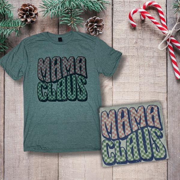 Checkered Mama Claus Tshirt- Soft Unisex Fit- Military Green Hoodie, Sweatshirt | DripVista.com