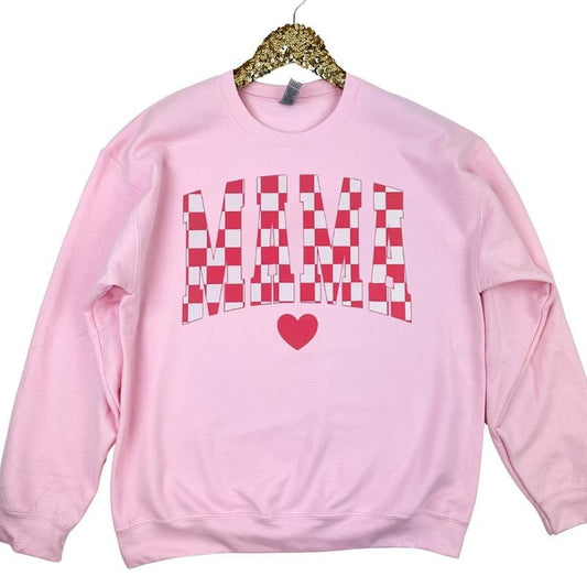 Checkered Mama Gildan Sweatshirt -- LIGHT PINK