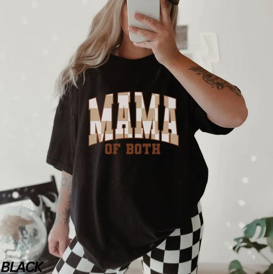 Checkered Mama of Both T-Shirt, Boho Mama Shirt, Cute Mom Tee, Varsity Letter Mama Shirt, Mothers Day Gift, New Mom Gift, Mom of Both