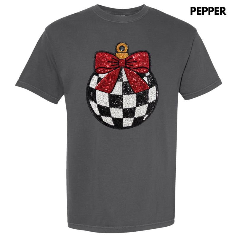 Checkered Ornament Sequin Patch Comfort Colors T-Shirt